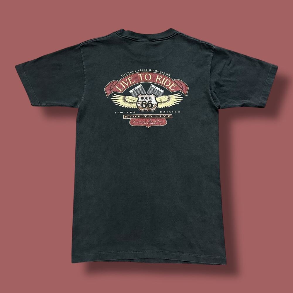 Vintage Faded Black Shirt Santa Fe Route 66 Motorcycle Biker Tee Single Stitch